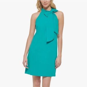 VINCE CAMUTO TURQUOISE BOW NECK HALTER DRESS